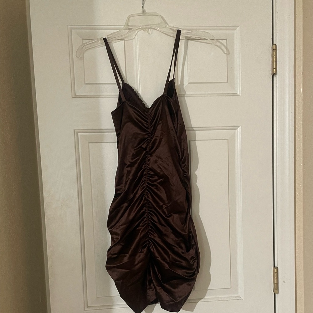 Silk Brown Ruched Dress
